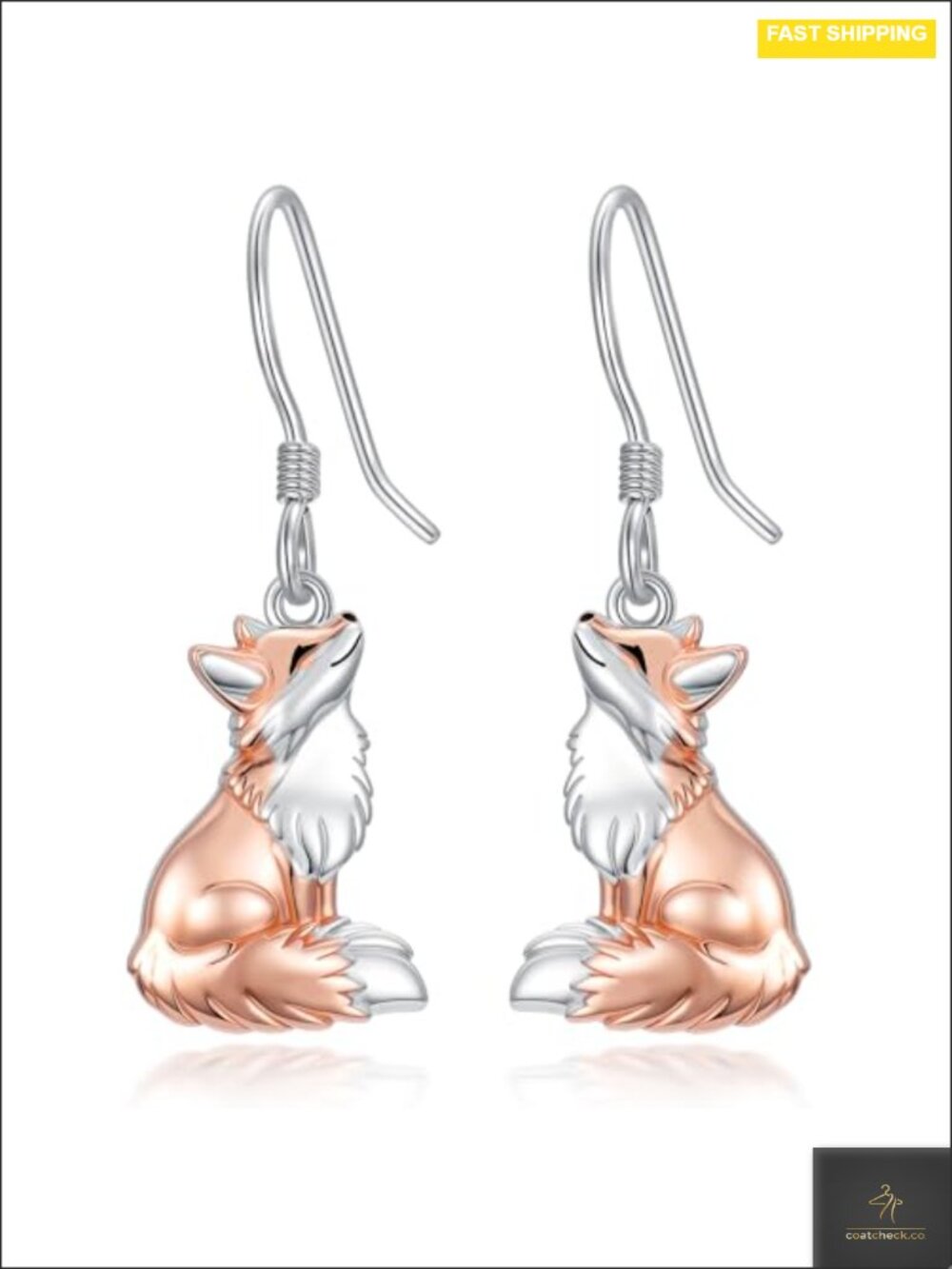 925 Sterling Silver Sitting Fox Earrings Drop Dangle Earrings Gift Box